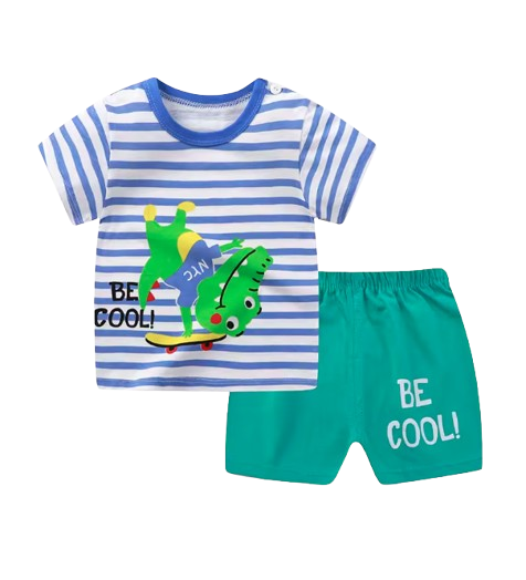 The Zayne - Baby Boy Green Dino Be Cool Cartoon Print T-shirt + Loose Shorts