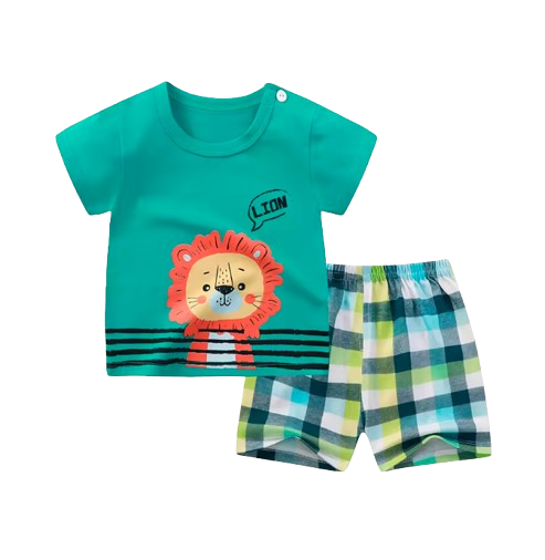 The Zayne - Baby Boy Orange Red Lion Cartoon Print T-shirt + Loose Shorts