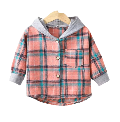 The Raiden - Baby Boy Pink Hooded Plaid Shirts Coat Long-Sleeve Jacket