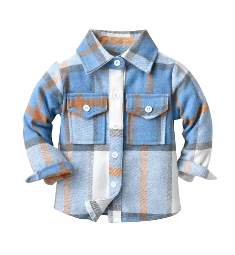 The Francis - Baby Boy Blue Orange & White Plaid Long Sleeved Shirt Button Casual Tops