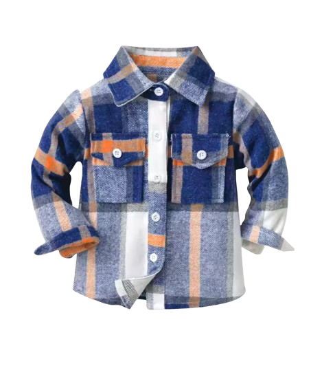 The Francis - Baby Boy Blue & Orange Plaid Long Sleeved Shirt Button Casual Tops