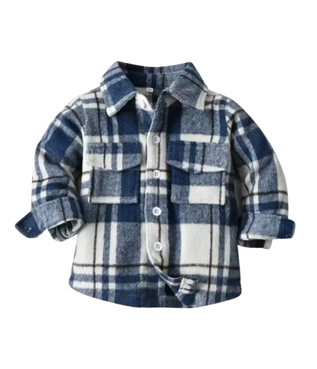 The Francis - Baby Boy White & Blue Plaid Long Sleeved Shirt Button Casual Tops