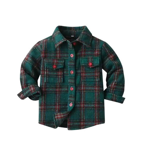 The Francis - Baby Boy Green & Red Plaid Long Sleeved Shirt Button Casual Tops