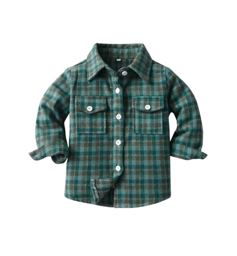 The Francis - Baby Boy Green & Black Plaid Long Sleeved Shirt Button Casual Tops