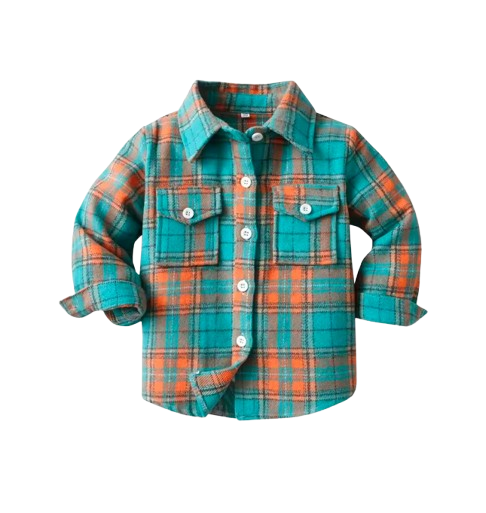 The Francis - Baby Boy Light Green & Orange Plaid Long Sleeved Shirt Button Casual Tops