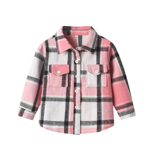 The Francis - Baby Boy Pink White & Black Plaid Long Sleeved Shirt Button Casual Tops