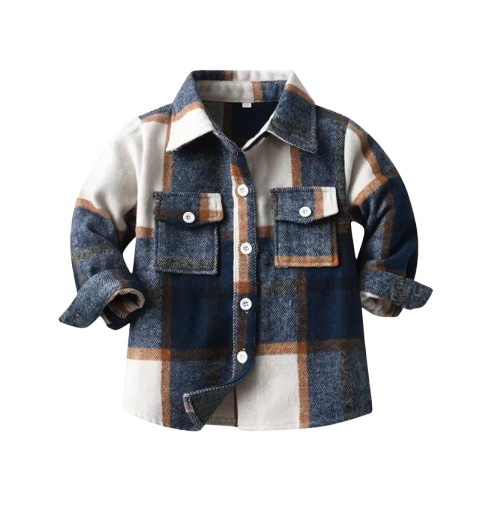 The Francis - Baby Boy Brown White & Black Plaid Long Sleeved Shirt Button Casual Tops