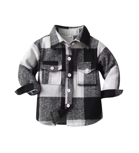 The Francis - Baby Boy White & Black Plaid Long Sleeved Shirt Button Casual Tops
