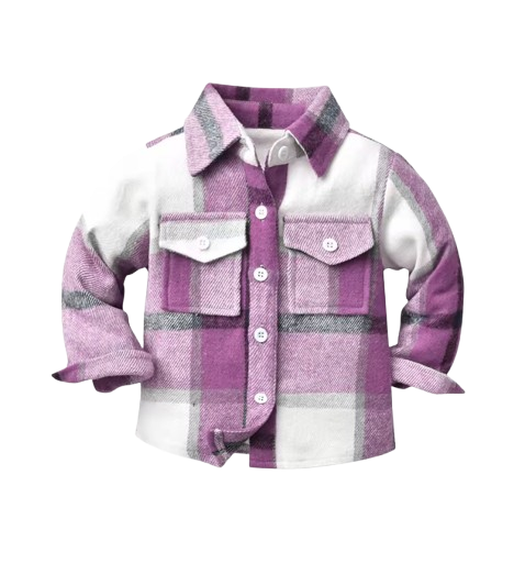 The Francis - Baby Boy Light Purple & White Plaid Long Sleeved Shirt Button Casual Tops