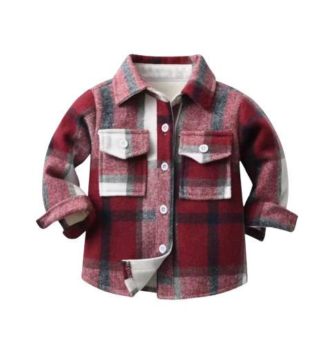 The Francis - Baby Boy Maroon & White Plaid Long Sleeved Shirt Button Casual Tops