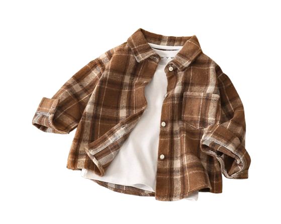 The Esteban - Baby Boy Brown Plaid Long-Sleeved Tops Jacket Shirt
