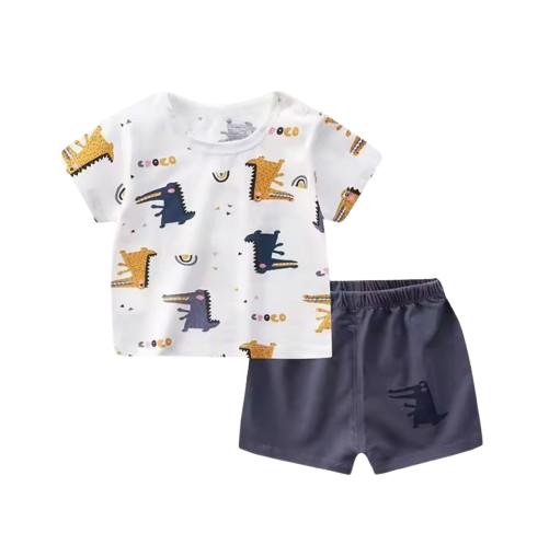 The Royce - Baby Boy Blue & Orange Dino Print Casual Short Sleeve Tracksuits Thin Loose Tops Set (Copy)