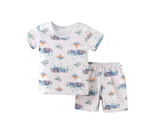 The Koda - Baby Boy Short Sleeve Cars Print Tops + Shorts Two Piece Set