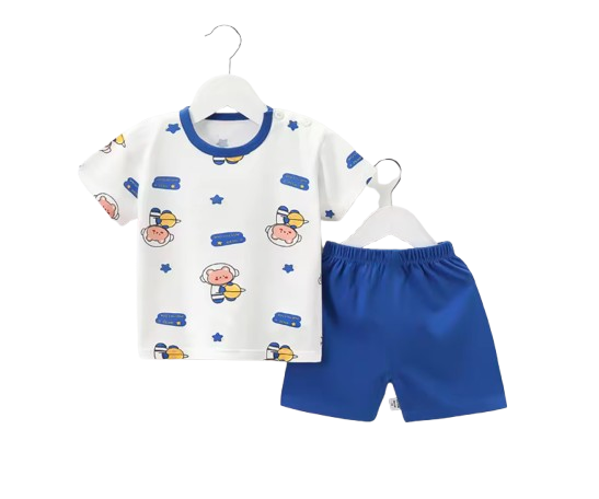 The Kyson - Baby Boy Cartoon Cute Astronaut Print Short-Sleeved Shorts Two-Piece Set