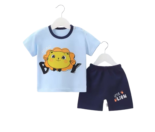 The Kyson - Baby Boy Cartoon Cute Lion Print Short-Sleeved Shorts Two-Piece Set