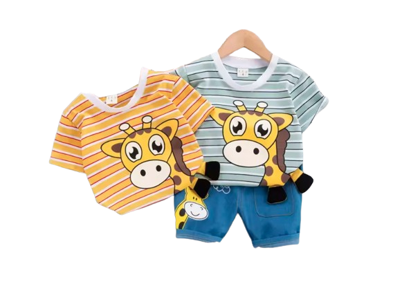 The Conrad - Baby Boy Cute Giraffe Print Green Tops + Shorts Set