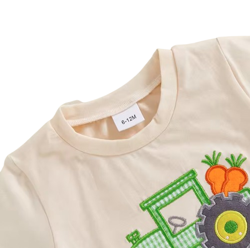 The Callen - Baby Boy Summer Easter Sets Short Sleeve O Neck Tractor Embroidery Tops and Solid Color Shorts Set