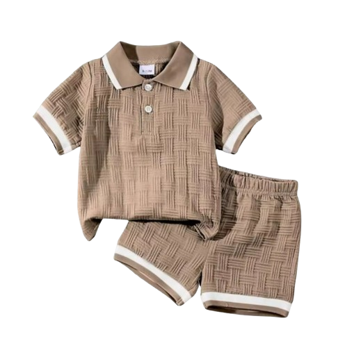 The Marcos - Baby Boy Striped Turn Down Collar Short Sleeve Polo Shirts With Elastic Waist Shorts