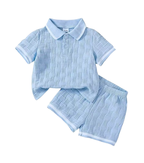 The Marcos - Baby Boy Striped Turn Down Collar Short Sleeve Polo Shirts With Elastic Waist Shorts