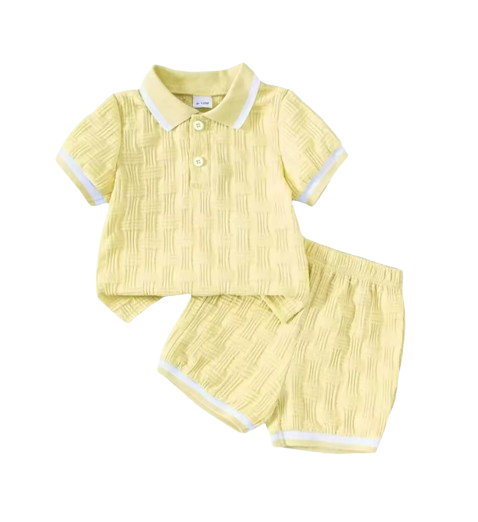 The Marcos - Baby Boy Striped Turn Down Collar Short Sleeve Polo Shirts With Elastic Waist Shorts