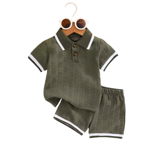 The Gianni - Baby Boy Green Short Sleeve Button Down Polo Shirts + Shorts Set
