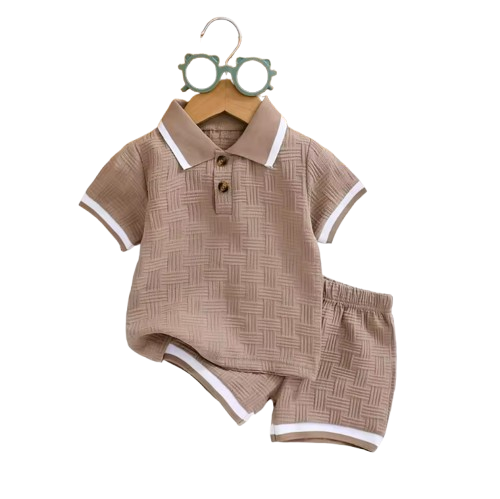 The Gianni - Baby Boy Brown Short Sleeve Button Down Polo Shirts + Shorts Set