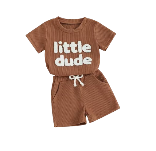 The Sylas - Baby Boy Short Sleeve Letter Print Tops + Solid Color Drawstring Shorts