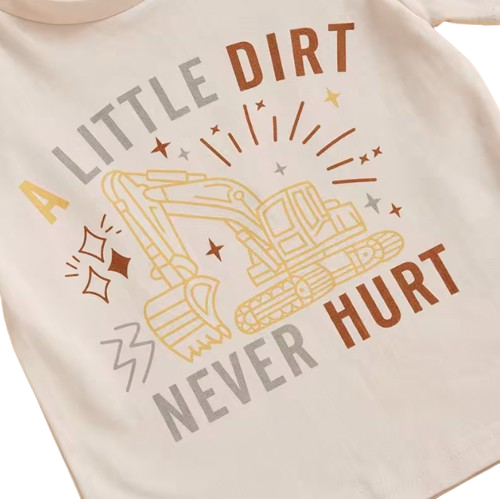 The Andy - Baby Boy Beige "A Little Dirt Never Hurt" Letter T-Shirt Casual + Shorts Set