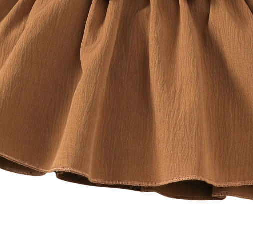 The Mariah - Baby Girl Brown Ruffled Edges and Bow Long Sleeved Dress + Headband