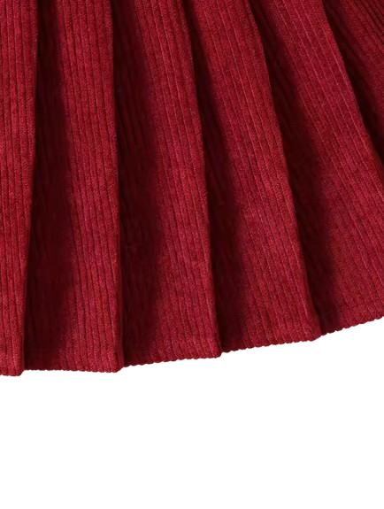 The Elle - Baby Girl Old Sweet And Lovely Red Love Pattern Top + Red Pleated Short Skirt With Bow Set