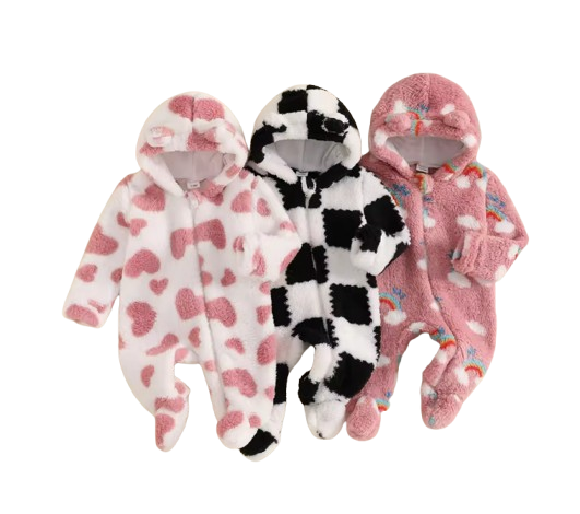 The Tru - Baby Unisex Cute Plush Leopard‑Print Hooded Jumpsuit for Autumn & Winter