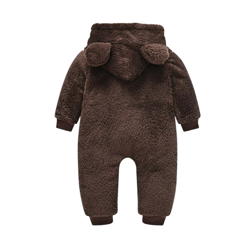 The Vin - Baby Unisex Chocolate Brown Spring/Autumn Plush Romper – Hooded Warm Bear Jumpsuit for Infants & Toddlers
