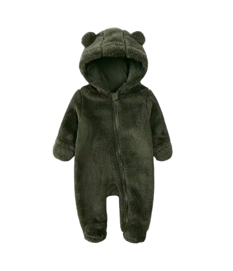 The Maximilian - Baby Unisex Winter Bear‑Ear Romper – Newborn Zip‑Up Bodysuit, Warm Infant Jumpsuit