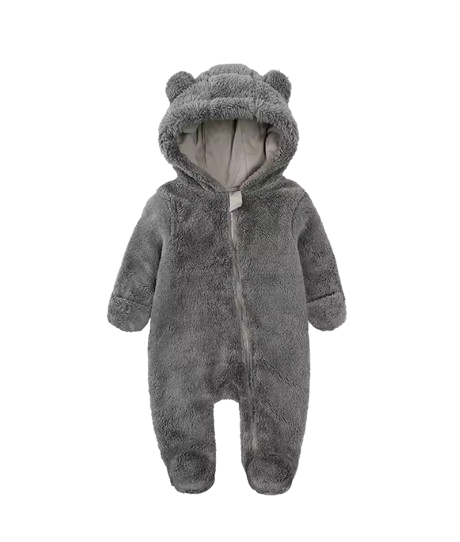 The Maximilian - Baby Unisex Winter Bear‑Ear Romper – Newborn Zip‑Up Bodysuit, Warm Infant Jumpsuit