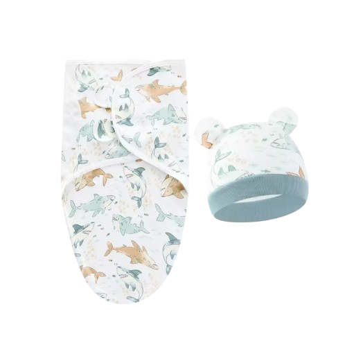 The Louie - Newborn Swaddle Blanket & Hat Set – Soft Cotton Adjustable Infant Wrap, Cartoon Print, All‑Season Use (0–6 Months)