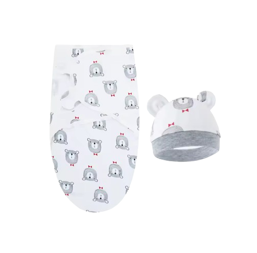 The Louie - Newborn Swaddle Blanket & Hat Set – Soft Cotton Adjustable Infant Wrap, Cartoon Print, All‑Season Use (0–6 Months)
