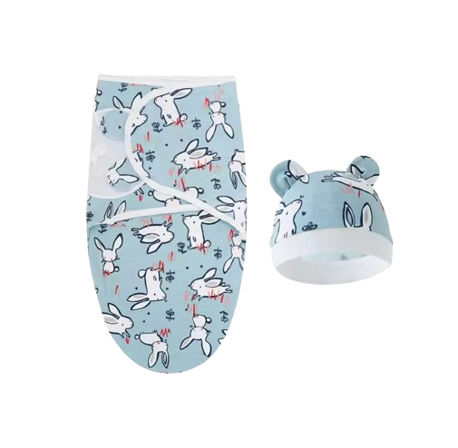 The Louie - Newborn Swaddle Blanket & Hat Set – Soft Cotton Adjustable Infant Wrap, Cartoon Print, All‑Season Use (0–6 Months)