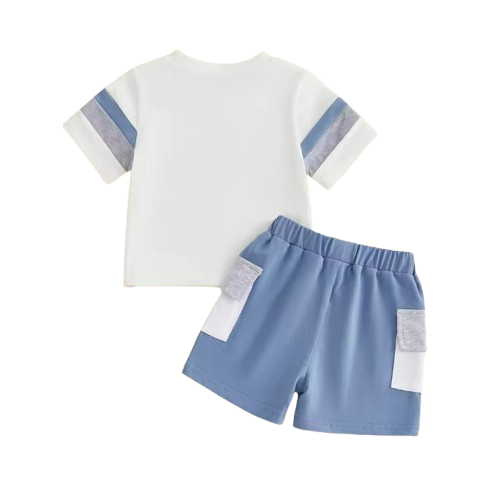 The Caiden - Baby Boy Summer Outfit Set 0–3Y – Short Sleeve O‑Neck Letter Print Top & Drawstring Cargo Shorts