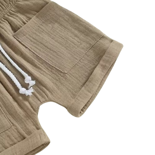The Nikolai - Toddler Baby Boy Summer Outfit – 2‑Piece Solid Color Short Sleeve T‑Shirt with Chest Pocket & Elastic Shorts Set