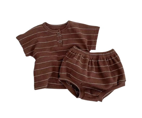 The Gustavo - Infant Baby Unisex Summer Set – Striped Short Sleeve Top & Bloomer Shorts 2‑Piece