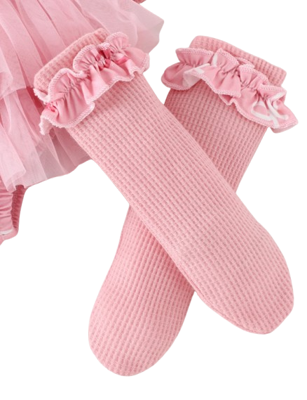 The Solana - Infant Baby Girl Spring Outfit – Pink Ribbon Long Sleeve Top & Pants 4‑Piece Clothing Set