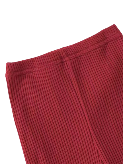 The Analeia - Girls Korean Style Wine Red Ribbed Knit Set with Big Bow Accent Outfit