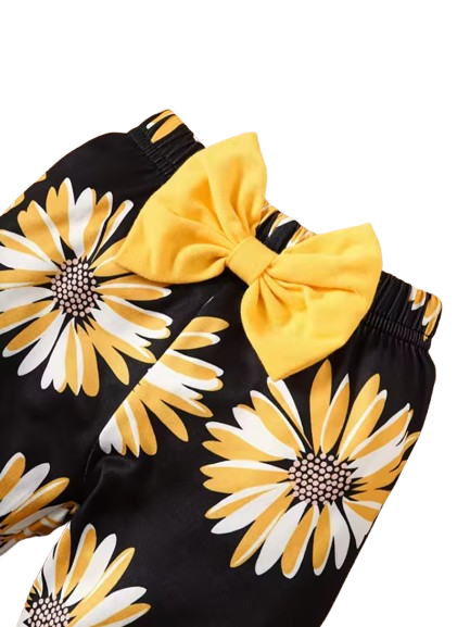 The Daleyza - Baby Girl Daisy Print Letter Romper + Long Pants 2Pcs Set Toddler Autumn Outfit