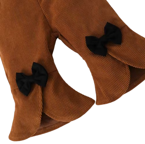 The Lenora - Newborn Baby Girl Brown Cardigan Jacket + Bow Pants Autumn Winter Fashion Set