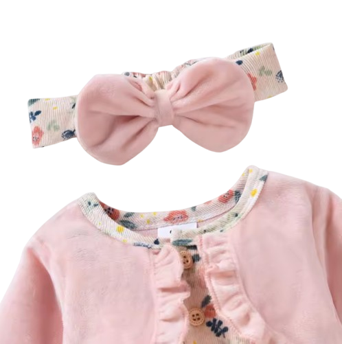 The Kyomi - Newborn Girl Floral Patchwork Romper Dress Style + Bow Headband 2Pcs Cute Outfit