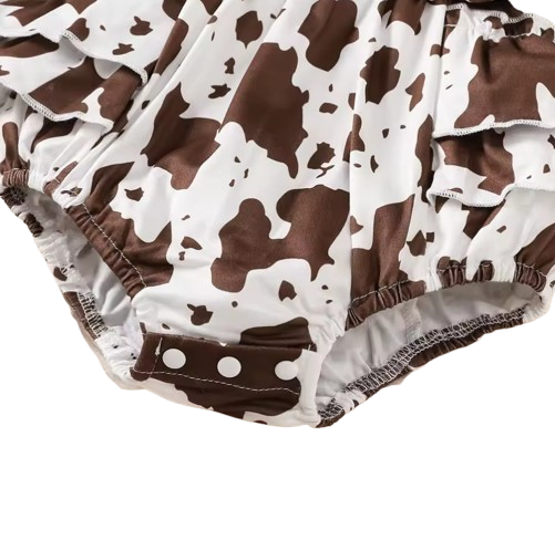 The Stephanie - Baby Girl Brown Floral Dress + Long Sleeve Bodysuit & Headband 3‑Pcs Cute Set