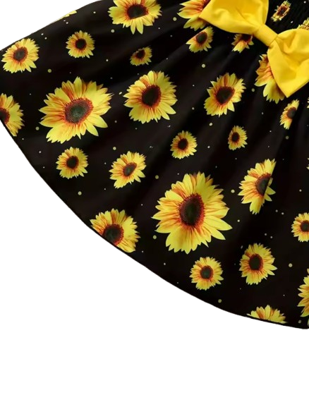 The Jimena - Toddler Girls Sunflower Printed Bow Dress Loose Spring Summer Clothing