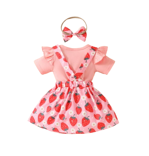 The Alejandra - Baby Girl Cartoon Bear Heart Dress with Red Bodysuit Summer Outfit