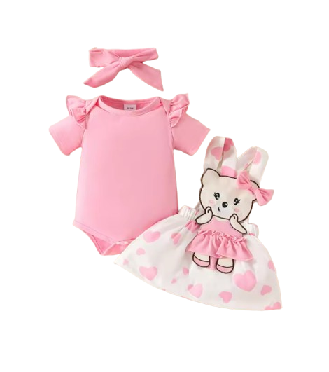 The Alejandra - Baby Girl Cartoon Bear Heart Dress with Red Bodysuit Summer Outfit