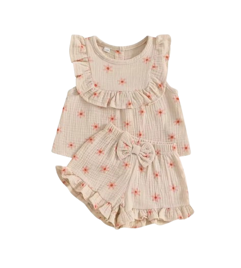 The Anne - Newborn Baby Girl Floral Cotton Linen Tank Top Shorts Set Summer Wear